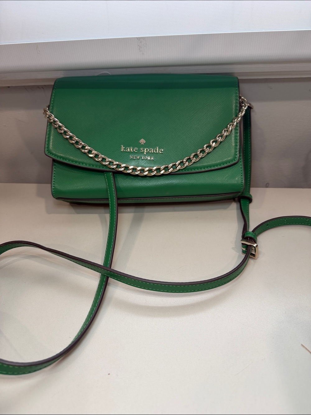 kate spade Green Leather Chain-Accent Crossbody Bag